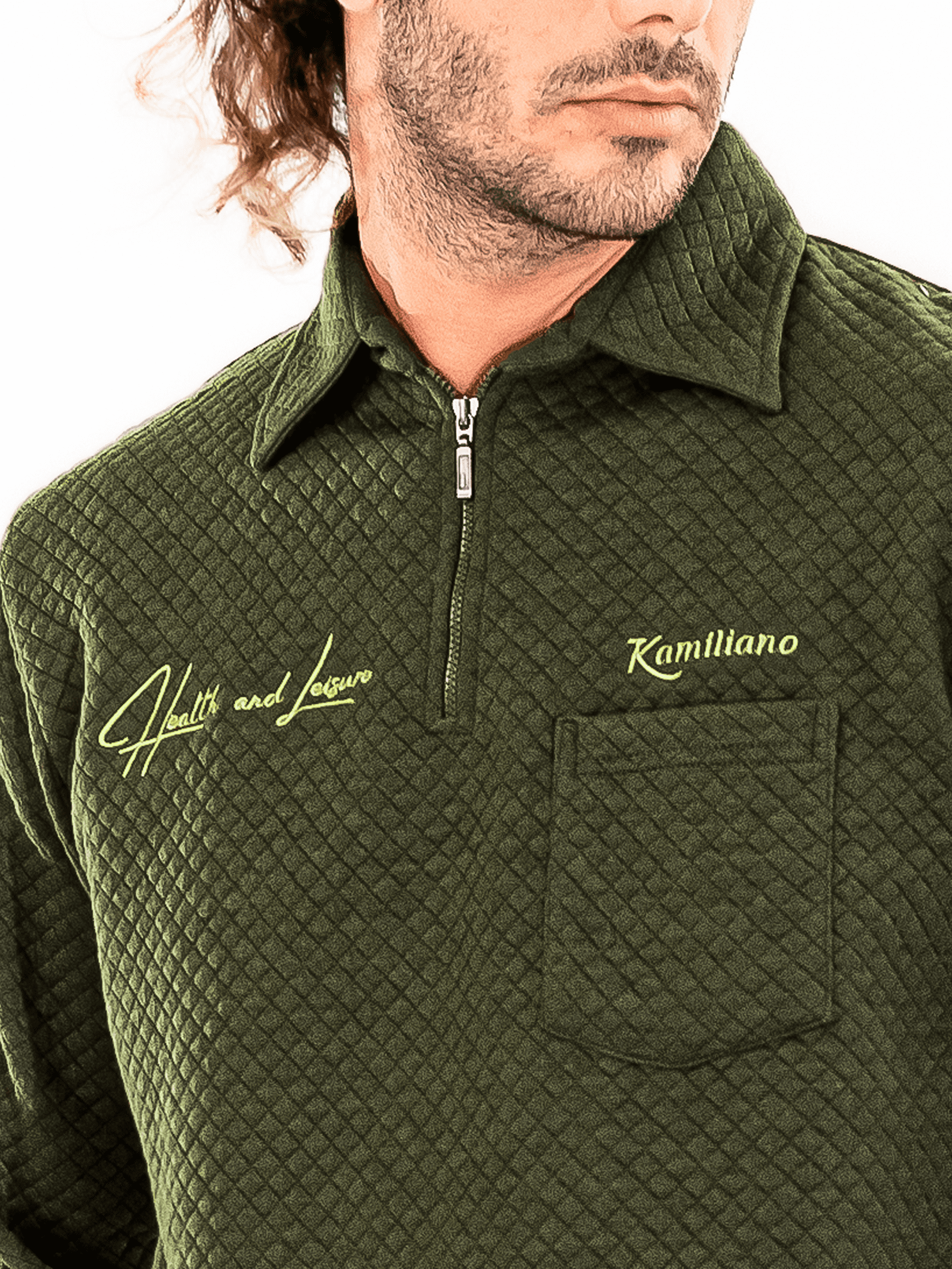KAMILIANO - DIAMOND DAZZLE – ARMY GREEN HALF ZIP 4